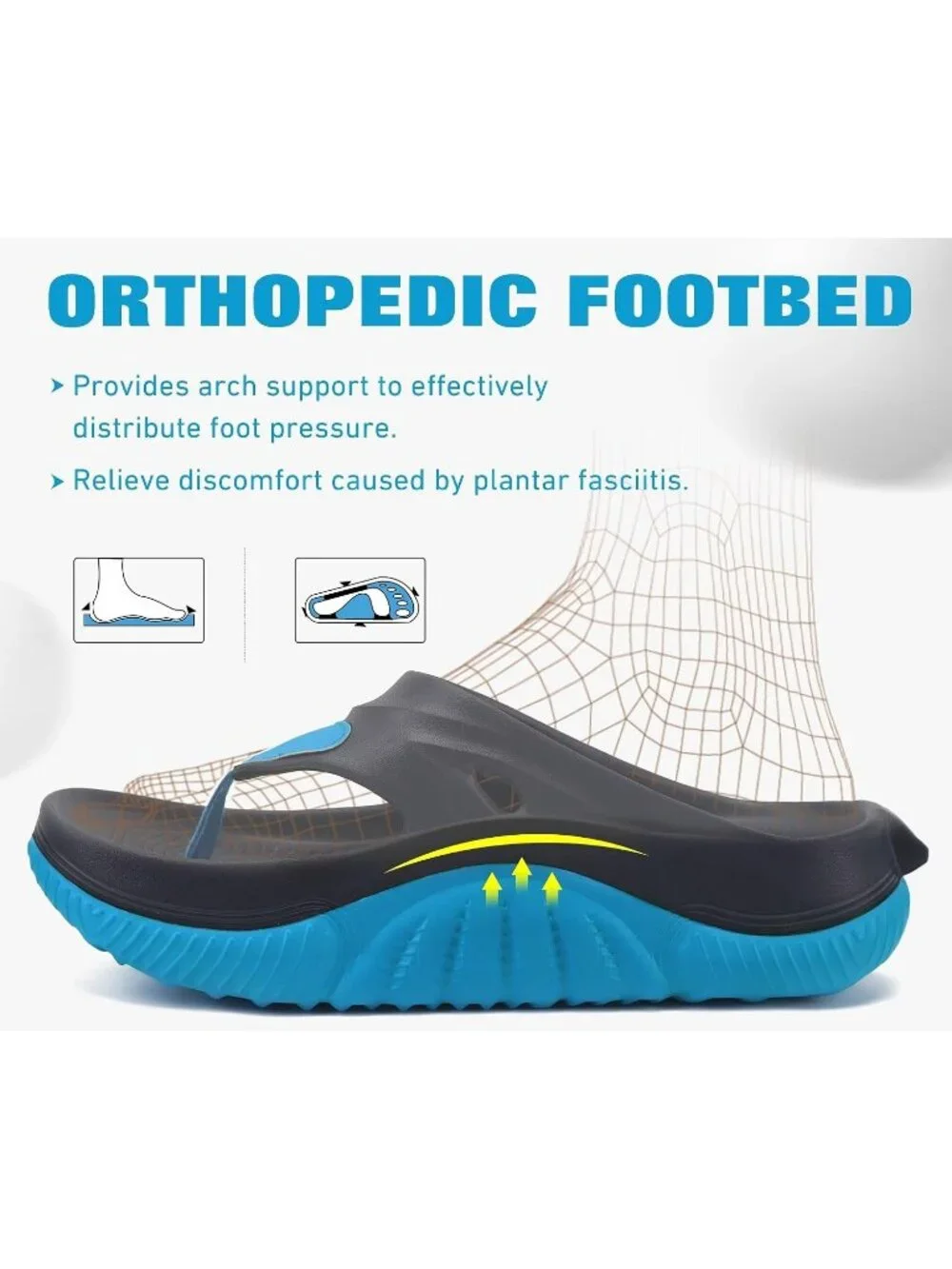 Men's Dark Blue Light Blue Orthopedic Footbed Flip Flops Open Toe Sandal Shoes